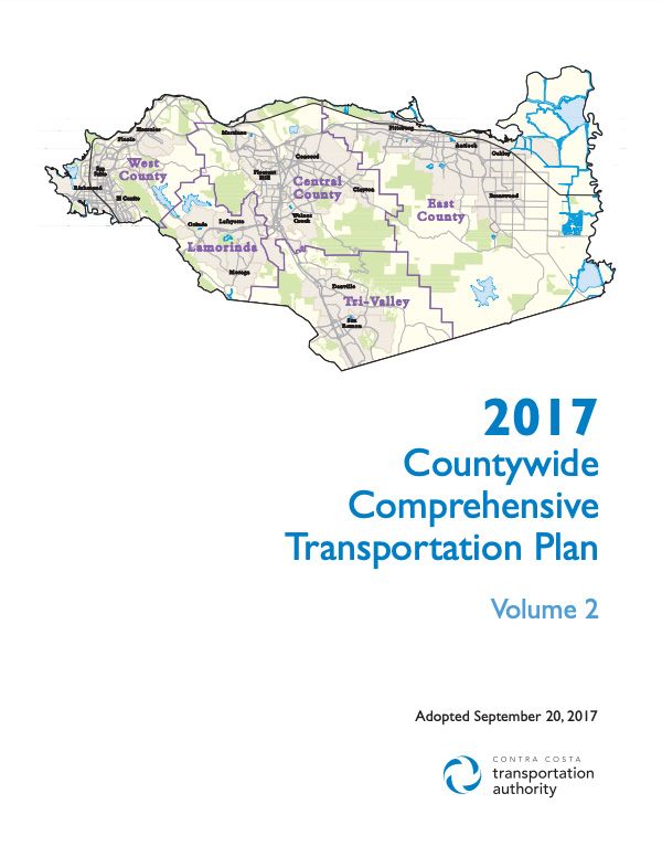 2017 Countywide Comprehensive Transportation Plan Volume 2 cover page with a map of Contra Costa County.